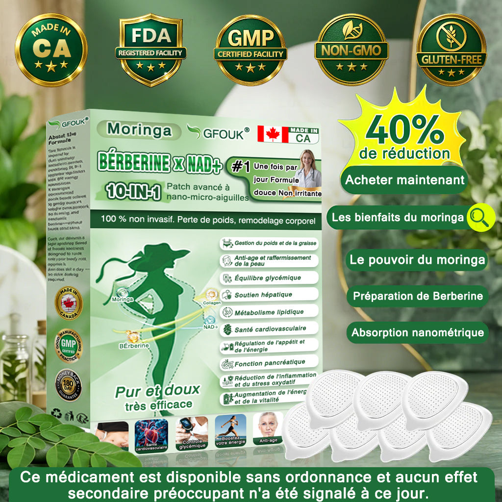 Entièrement repensé 👩‍⚕️| GFOUK® Moringa · Berbérine × NAD+ Timbre de nano-micro-aiguilles avancé 10 en 1 |🐧 Appuyé par la science | Formule 10 en 1 | Résultats en 7 jours 🥕